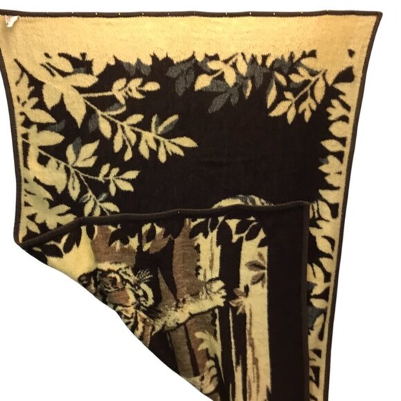 Vtg Homemaker Industries Safari Tiger Reversible Blanket Plush Throw Germany - Picture 7 of 13